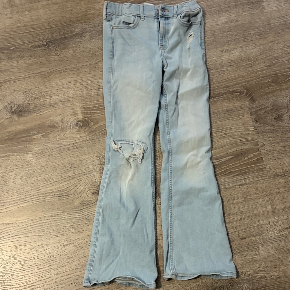 abercrombie kids light blue distressed flare jeans